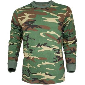 MENS LONG SLEEVE T SHIRT WOODLAND CAMO (Option: L)