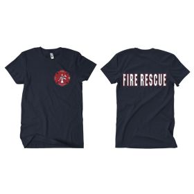 FIRE RESCUE T SHIRT NAVY W/RED LOGO (Option: L)