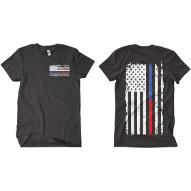 VINTAGE BLUE & RED LINE MEN'S T SHIRT BLACK (Option: L)